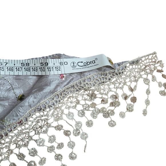 Icy Blue Silk Boho Cottage Hippie Festival Floral Embroidered Fringe Scarf Wrap - Picture 9 of 10